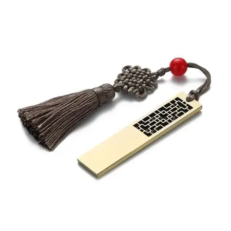 Antique bronze USB drive with Chinese knot tassel, full product shot